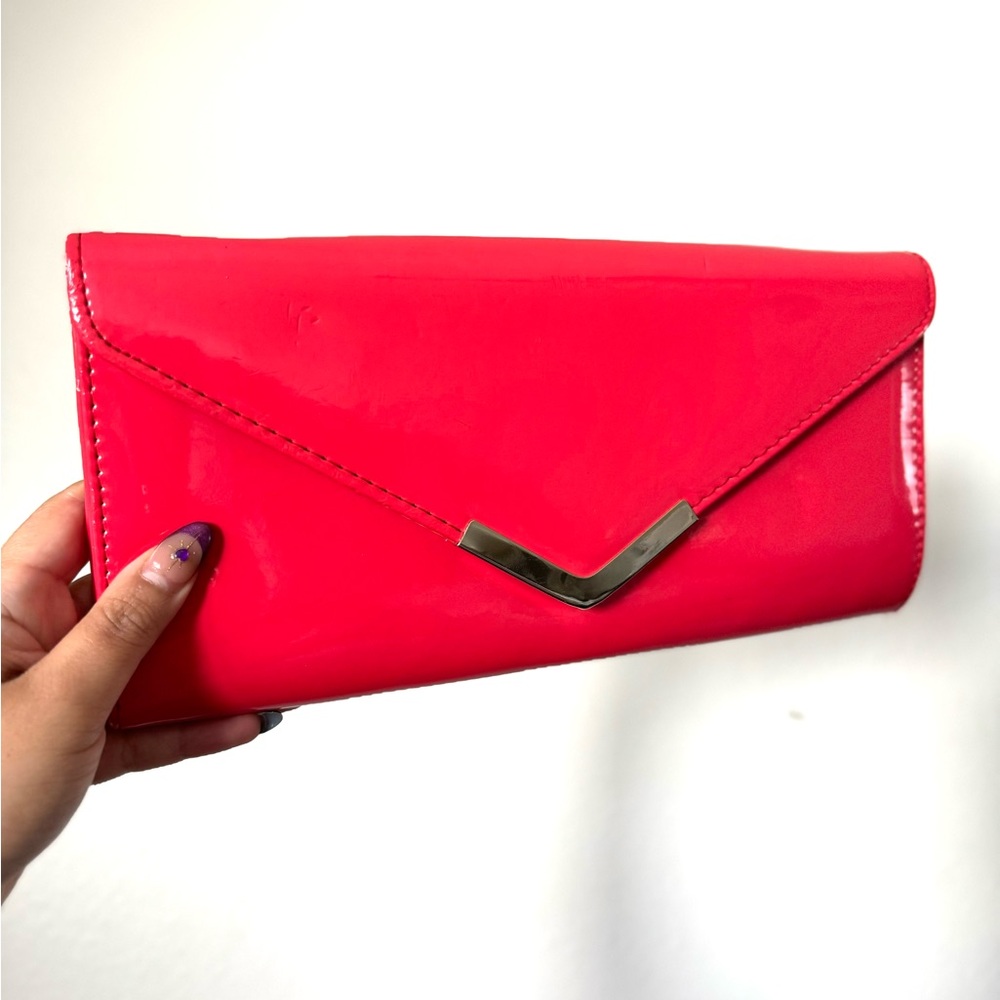 Chic Patent Leather  Coral Clutch